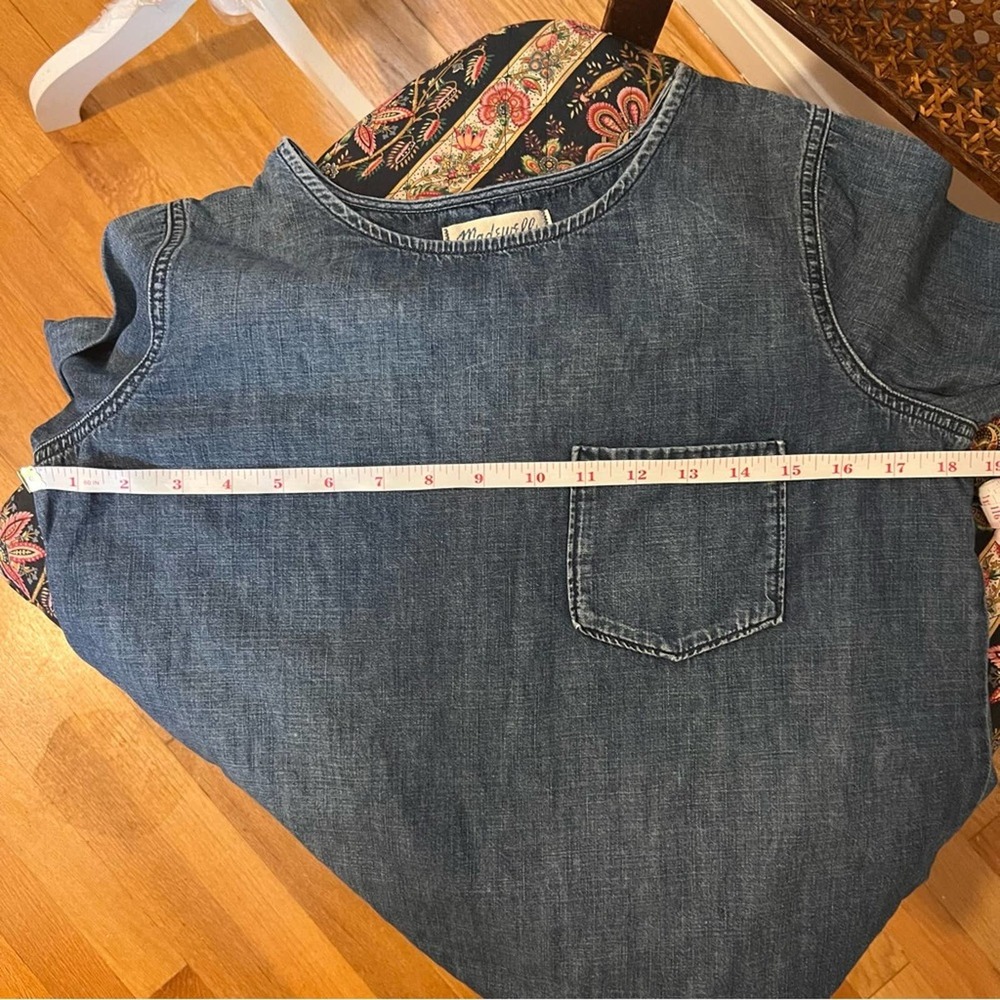 Madewell | Denim Raw Hem 3/4 Sleeve Top Size X-Small - Picture 7 of 8